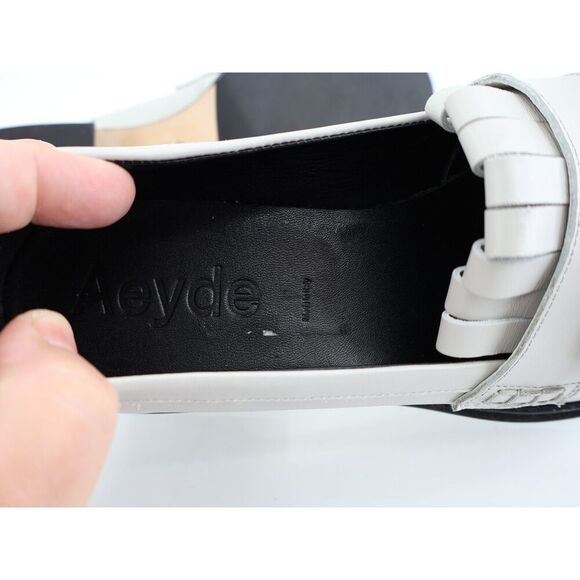 AEYDE Eryn Tassel Loafer Slip Up Size 40 9 Grey Leather Slip on Block Heel - Picture 11 of 13